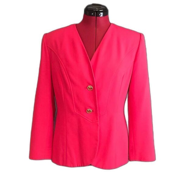 Kasper ASL Blazer Women’s Petite Size 8P Pink Long Sleeve Gold Button V-Neck - Picture 1 of 11